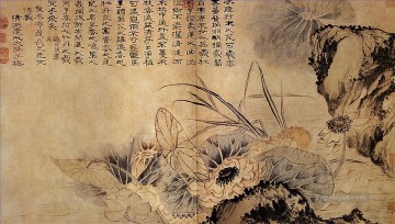 Shitao en el estanque de lotos 1707 tinta china antigua Pinturas al óleo